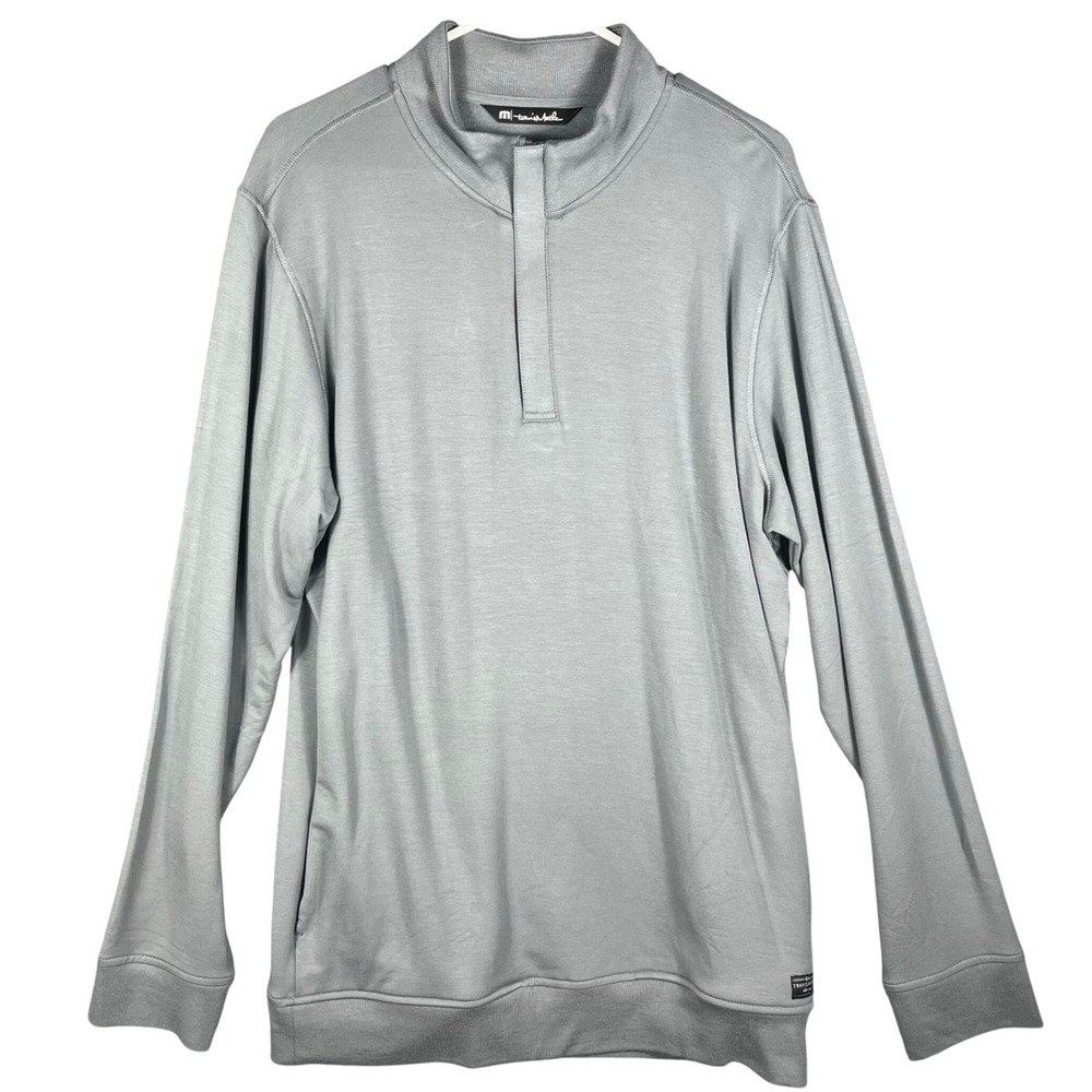 TravisMathew Pullover Mens Large Grey Quarter Snap Mock Neck Long Sleeve Pocket